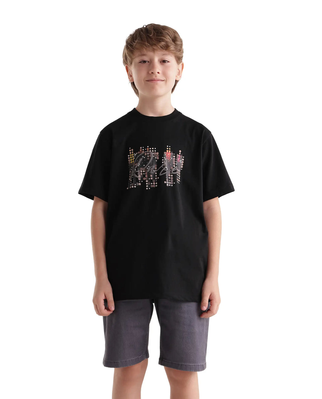 Rare Ones Kids Tive-K Black Cotton Blend Fabric Pull-On Closure Regular Fit Graphic Print T-Shirt