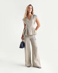 Rareism Women's Rubin-T Dusky Beige Plain Linen Regular Sleeveless Top