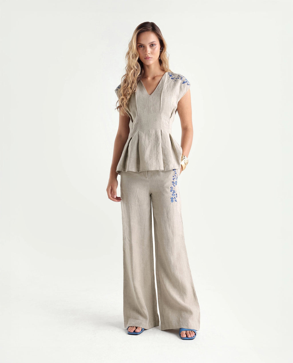 Rareism Women's Rubin-T Dusky Beige Plain Linen Regular Sleeveless Top