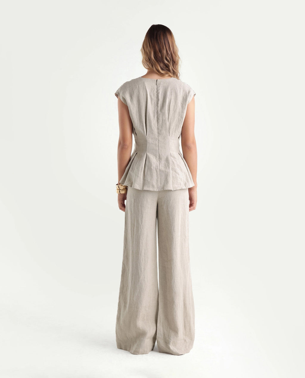 Rareism Women's Rubin-T Dusky Beige Plain Linen Regular Sleeveless Top