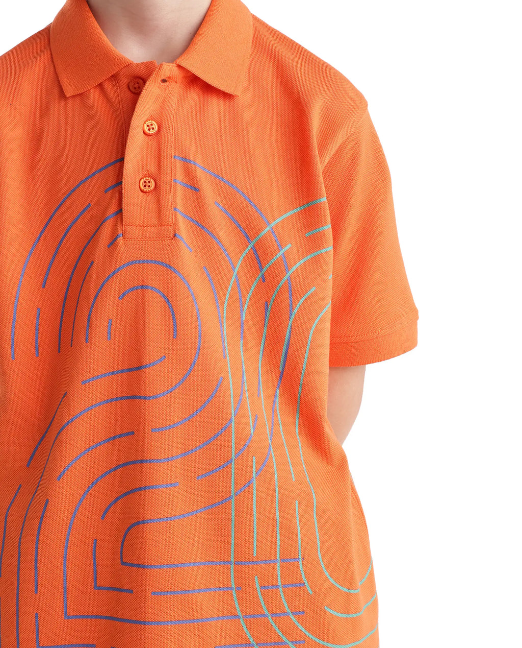 Rare Ones Kids Haus Orange Cotton Blend Fabric Button Closure Regular Fit Graphic Print Polo