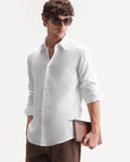 Rare Rabbit Men's Ryv Primary Off White Cotton Spread Collar Button Regular Plain Shirt