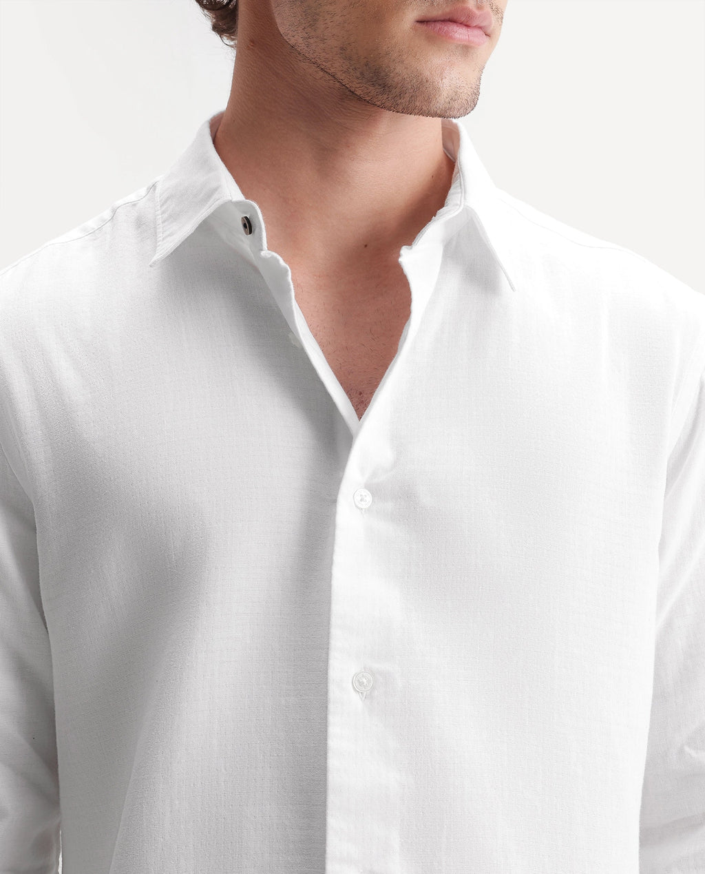 Rare Rabbit Men's Ryv Primary Off White Cotton Spread Collar Button Regular Plain Shirt