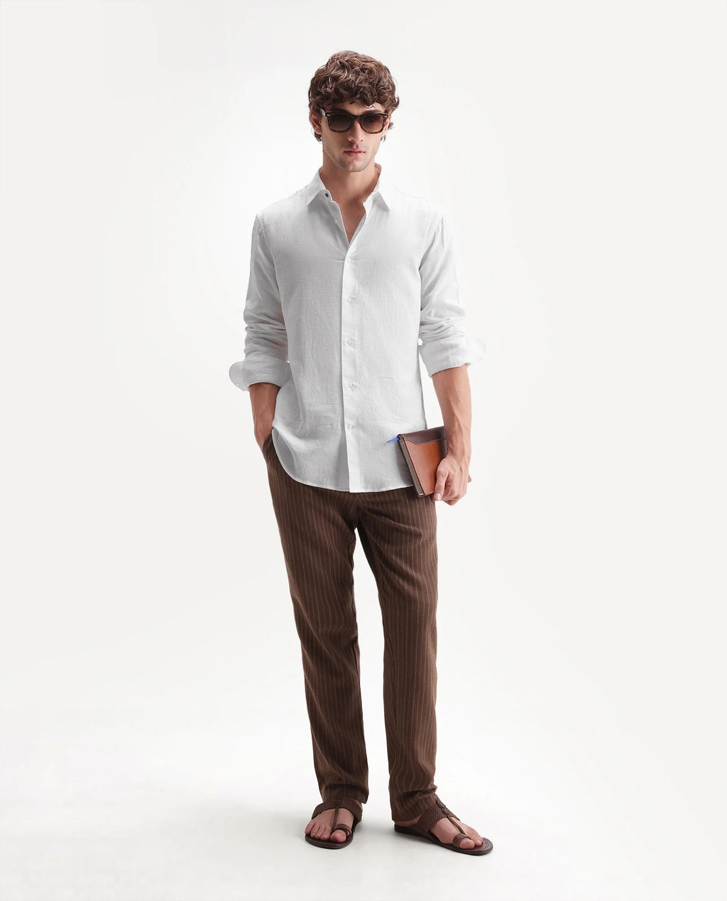 Rare Rabbit Men's Ryv Primary Off White Cotton Spread Collar Button Regular Plain Shirt