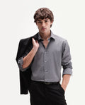 Rare Rabbit Men's Ervon Dark Grey Polyester Blend Spread Collar Button Regular Plain Shirt