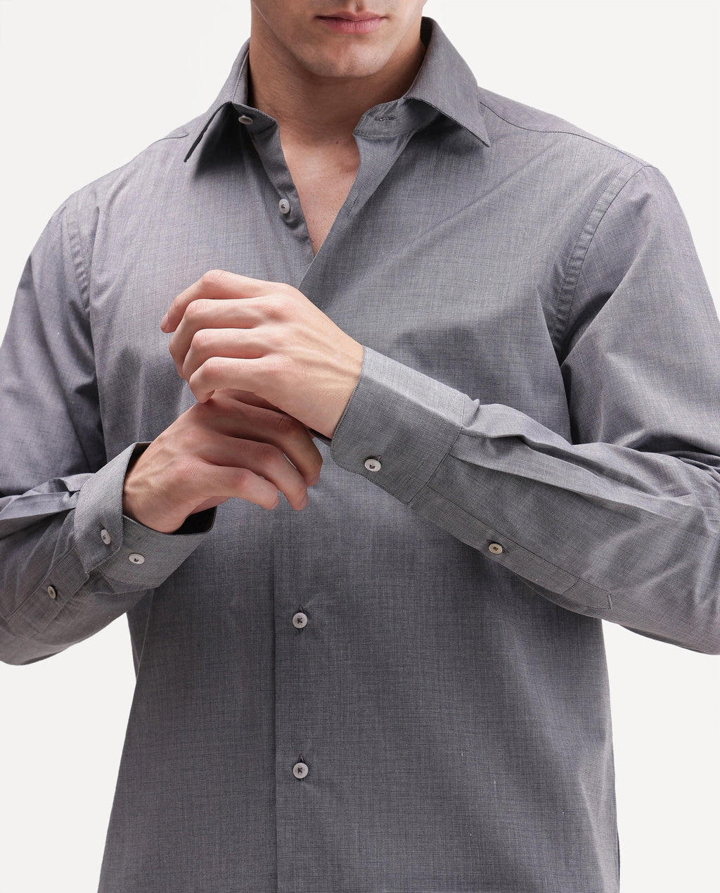 Rare Rabbit Men's Ervon Dark Grey Polyester Blend Spread Collar Button Regular Plain Shirt