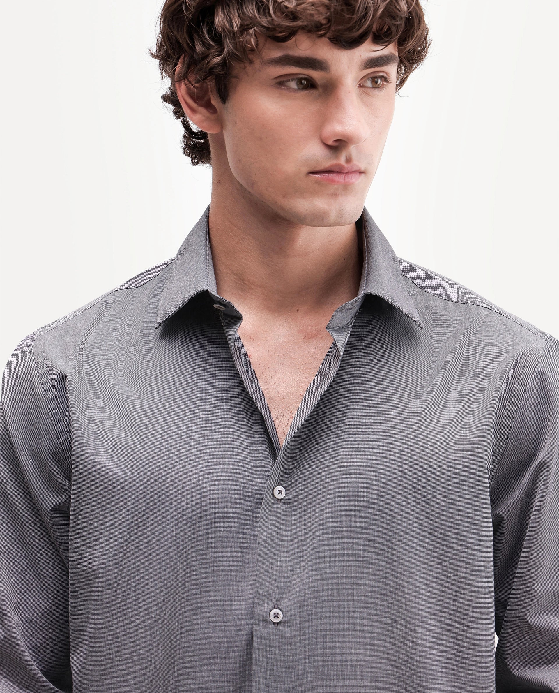 Rare Rabbit Men's Ervon Dark Grey Polyester Blend Spread Collar Button Regular Plain Shirt