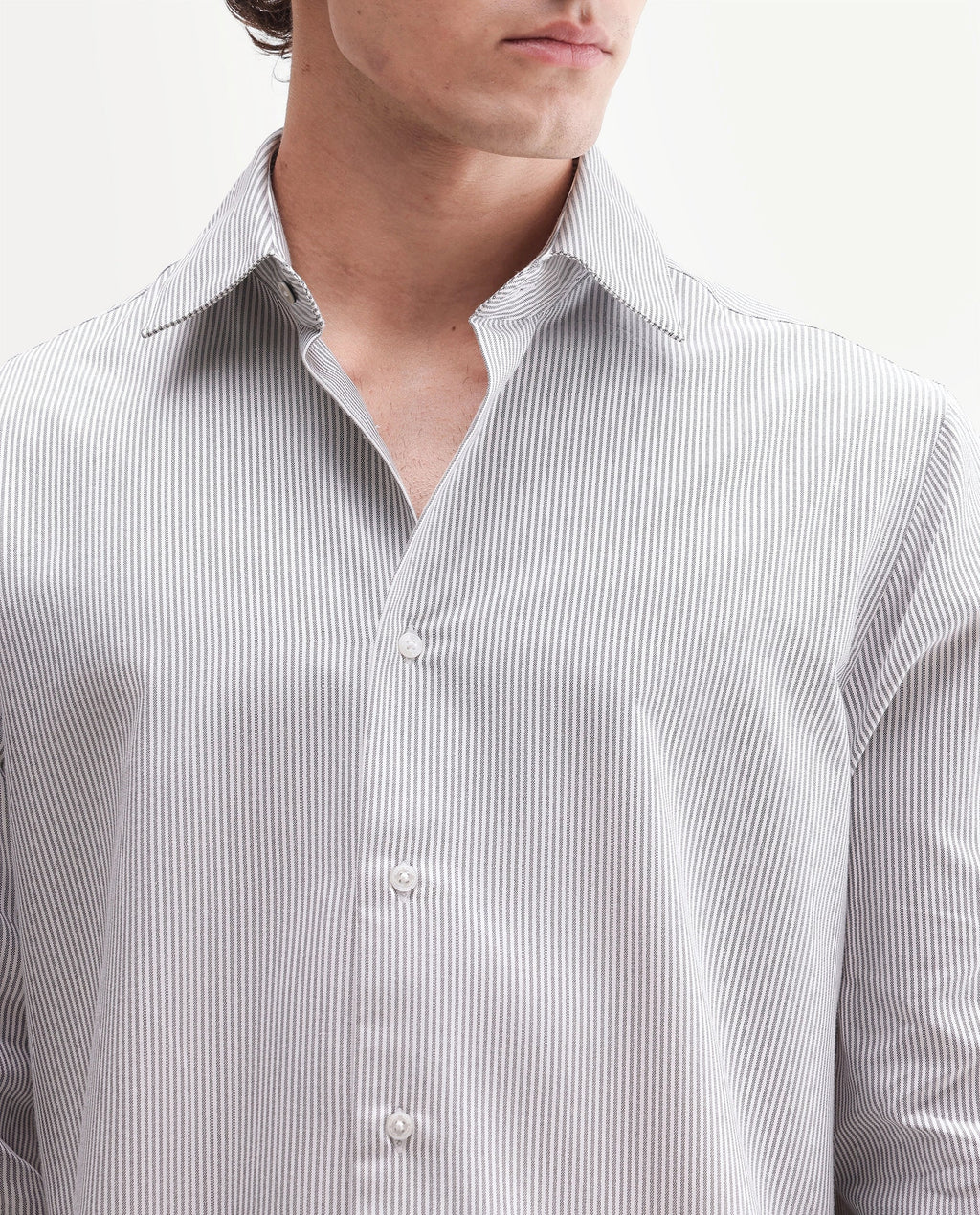 Rare Rabbit Men's Axiro Primary Grey Cotton Blend Spread Collar Button Regular Striped Shirt