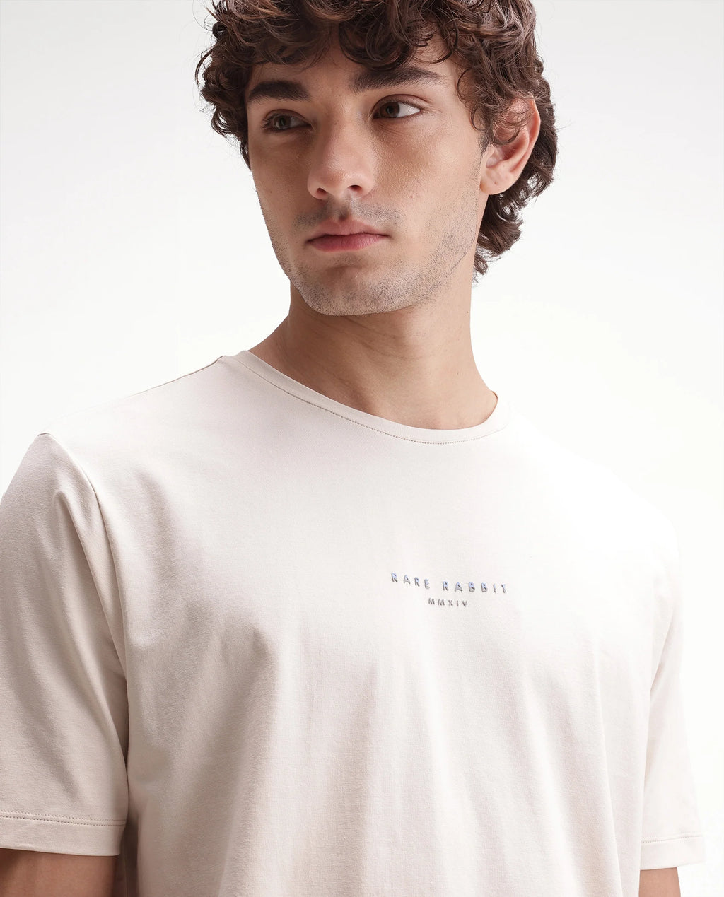 Rare Rabbit Men's Rabbit-A26 Beige Cotton Blend Crew Neck Regular Hd Print T-Shirt