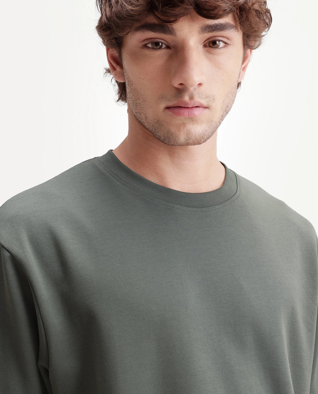 Rare Rabbit Men's Qlo-A26 Olive Cotton Blend Crew Neck Qlo Plain T-Shirt