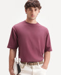 Rare Rabbit Men's Qlo-A26 Dusky Pink Cotton Blend Crew Neck Qlo Plain T-Shirt