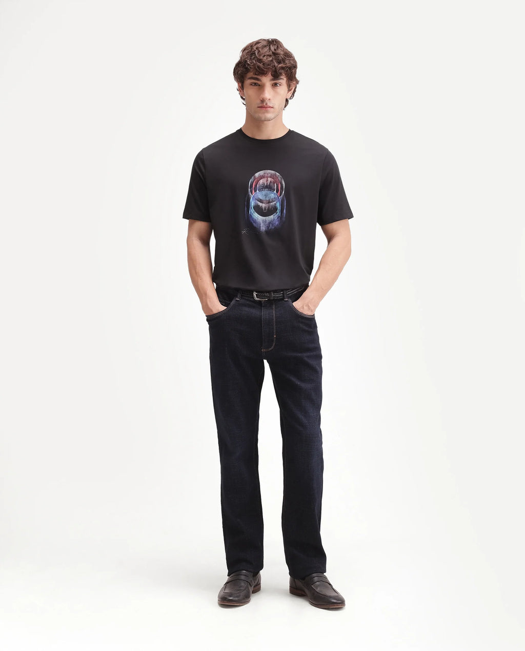 Rare Rabbit Men's Troy Black Cotton Blend Crew Neck Regular Abstract Print T-Shirt
