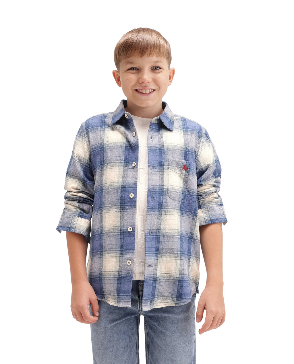 Rare Ones Kids Berry Blue Cotton Fabric Button Closure Regular Fit Checked Shirt