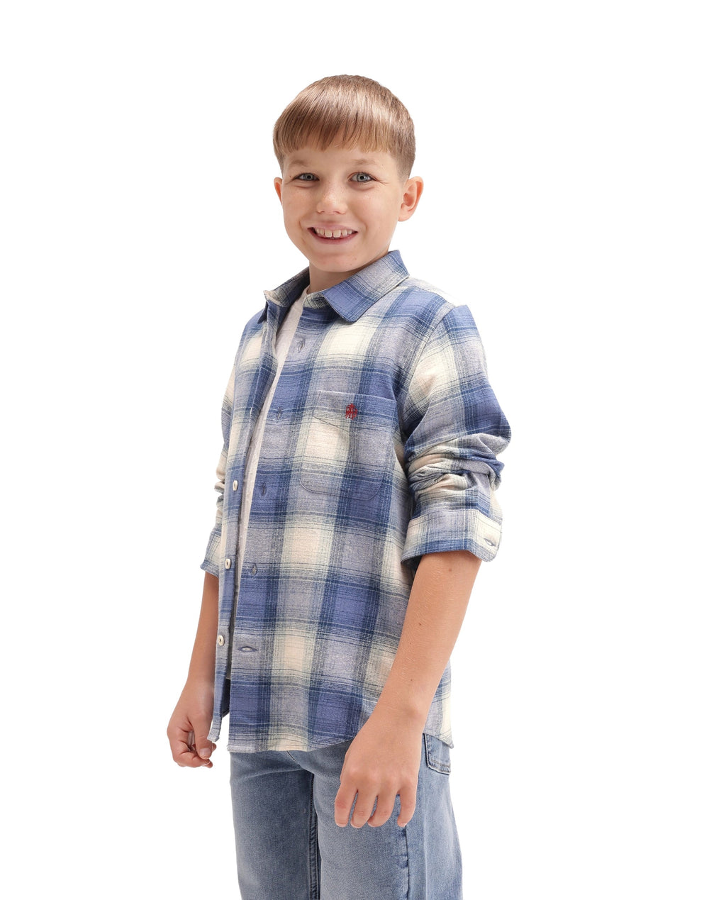 Rare Ones Kids Berry Blue Cotton Fabric Button Closure Regular Fit Checked Shirt