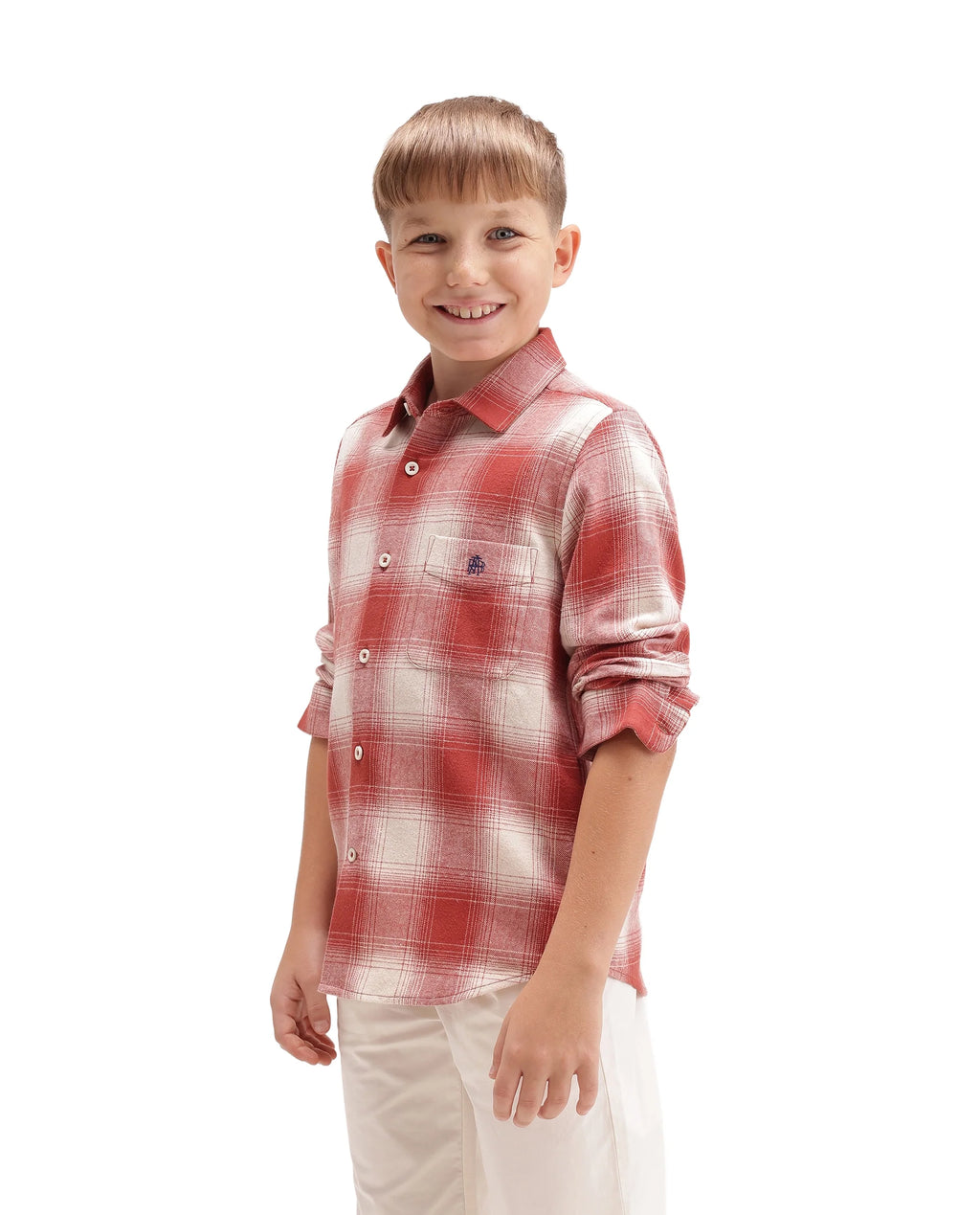 Rare Ones Kids Berry Rust Cotton Fabric Button Closure Regular Fit Checked Shirt