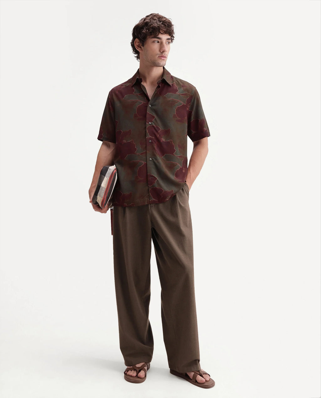Rare Rabbit Men's Rego Dark Olive Viscose Spread Collar Button Regular Floral Print Shirt