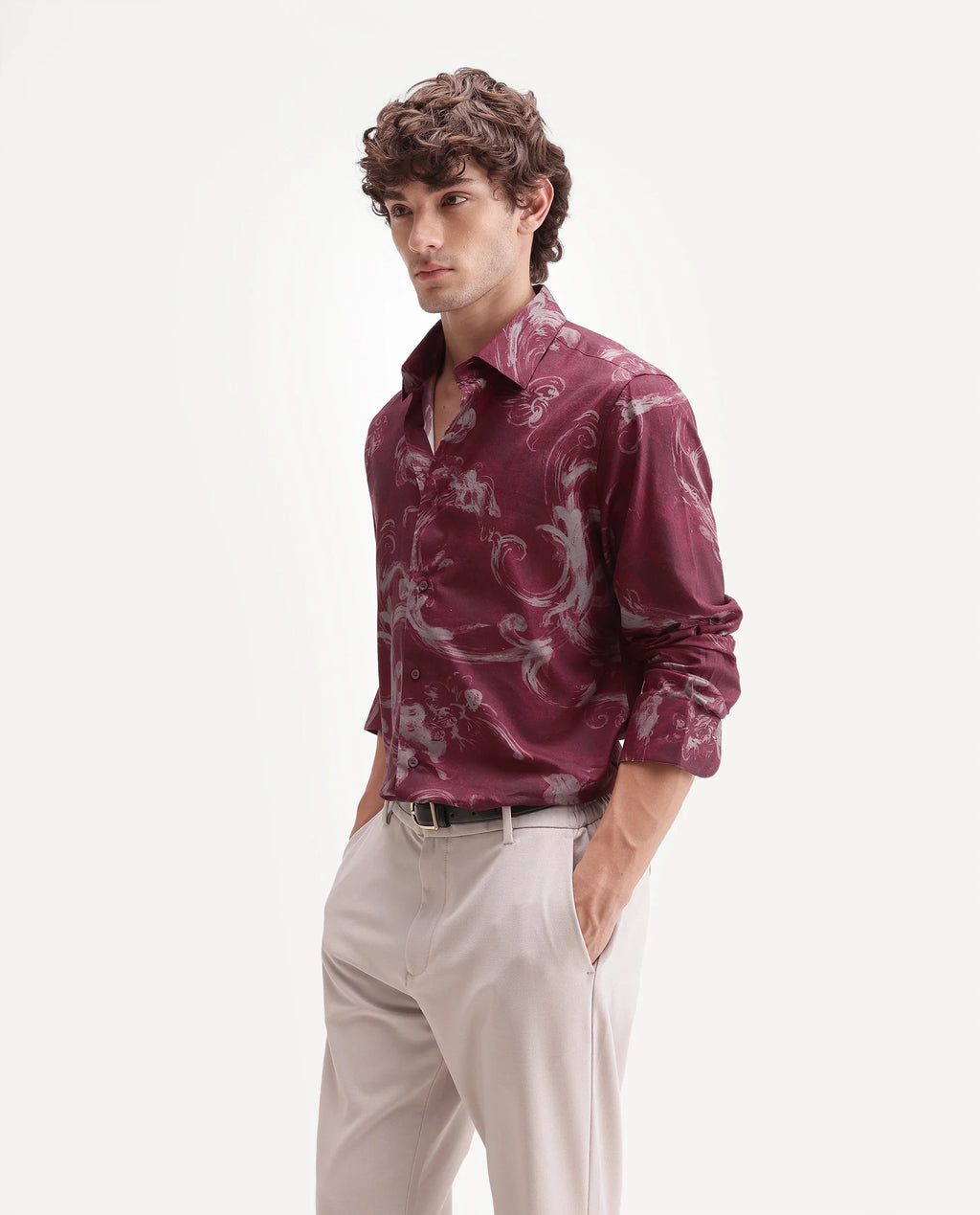 Rare Rabbit Men's Nori Red Cotton Blend Spread Collar Button Regular Abstract Print Shirt