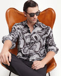 Rare Rabbit Men's Luth 26 Dark Grey Viscose Spread Collar Button Regular Paisley Print Shirt