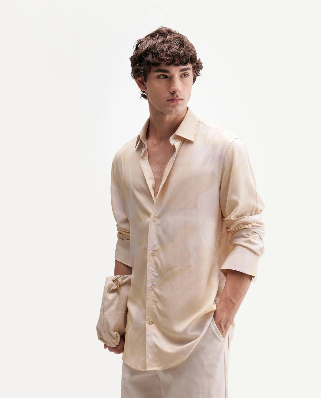 Rare Rabbit Men's Repo Light Yellow Viscose Spread Collar Button Regular Abstract Print Shirt