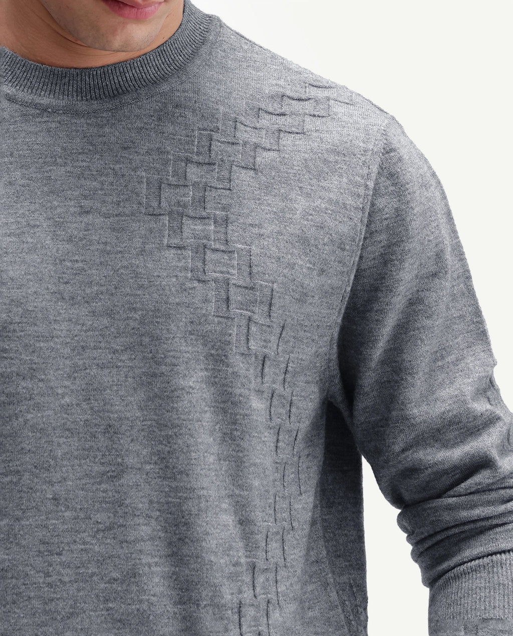 Rare Rabbit Men's Verk Grey Viscose Blend Regular Fit Jacquard Sweater