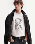 Rare Rabbit Men's Colt Primary Off White Cotton Blend Crew Neck Regular Graphic Print T-Shirt