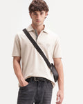Rare Rabbit Men's Zeni-A26 Beige Cotton Blend Spread Collar Regular Plain Polo