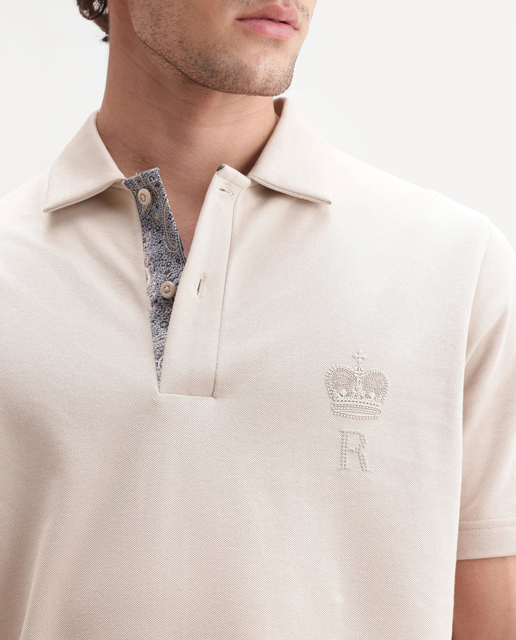 Rare Rabbit Men's Zeni-A26 Beige Cotton Blend Spread Collar Regular Plain Polo