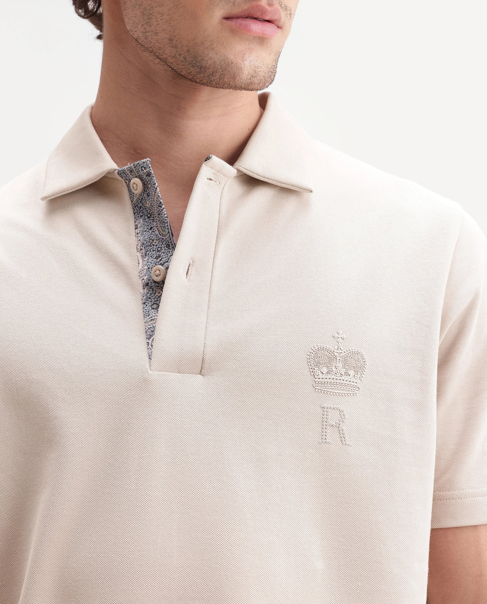 Rare Rabbit Men's Zeni-A26 Beige Cotton Blend Spread Collar Regular Plain Polo