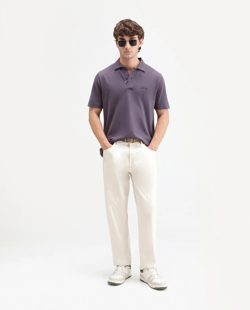 Rare Rabbit Men's Zeni-A26 Dusky Purple Cotton Blend Spread Collar Regular Plain Polo