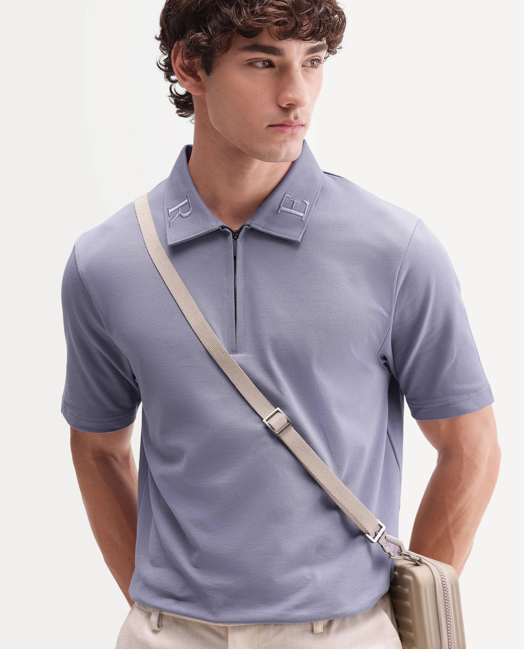 Rare Rabbit Men's Thero-A26 Dusky Purple Cotton Blend Spread Collar Regular Plain Polo