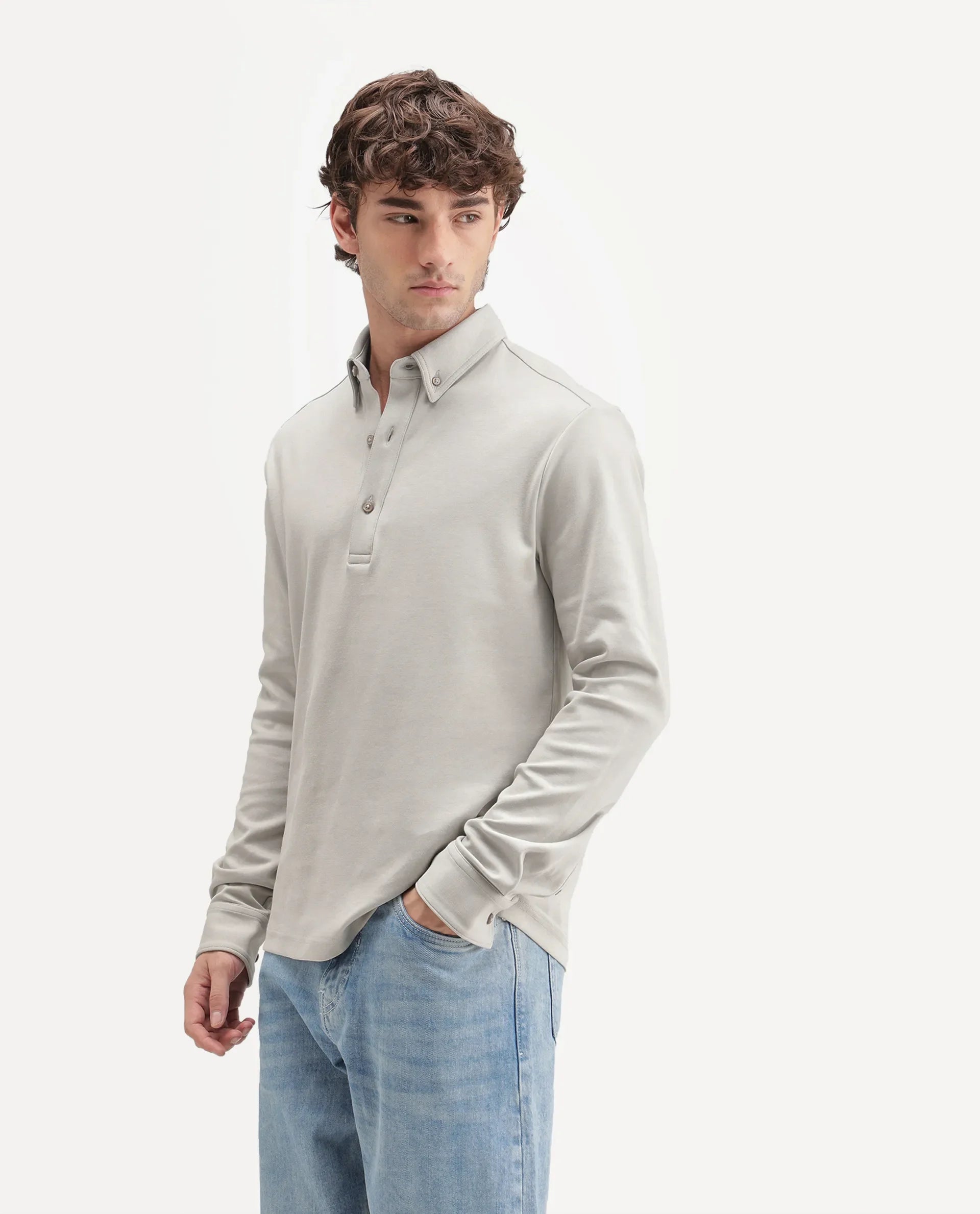 Rare Rabbit Men's Rint-A26 Dusky Beige Cotton Blend Button down Collar Regular Plain Polo