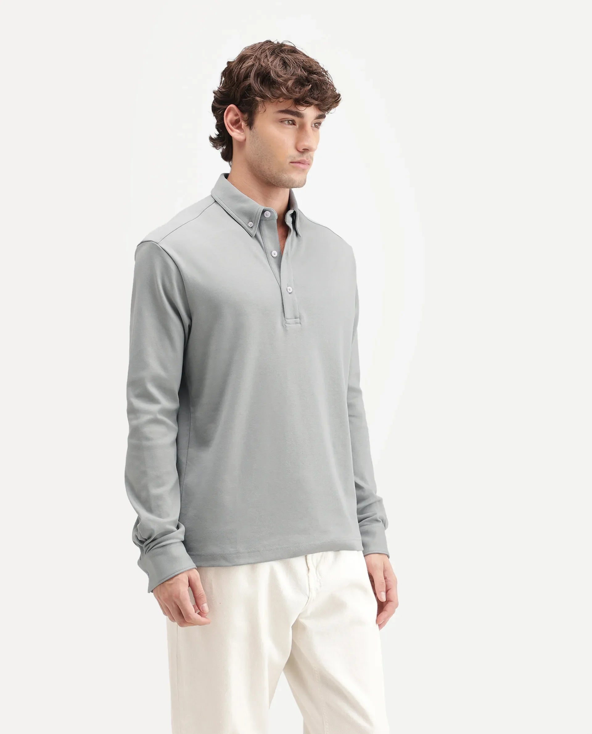 Rare Rabbit Men's Rint-A26 Dusky Green Cotton Blend Button down Collar Regular Plain Polo