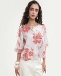 Rareism Women's Slana Beige Polyester Button Regular Fit Floral Print Top
