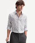 Rare Rabbit Men's Lots White Linen Blend Button Regular Fit Paisley Print Shirt