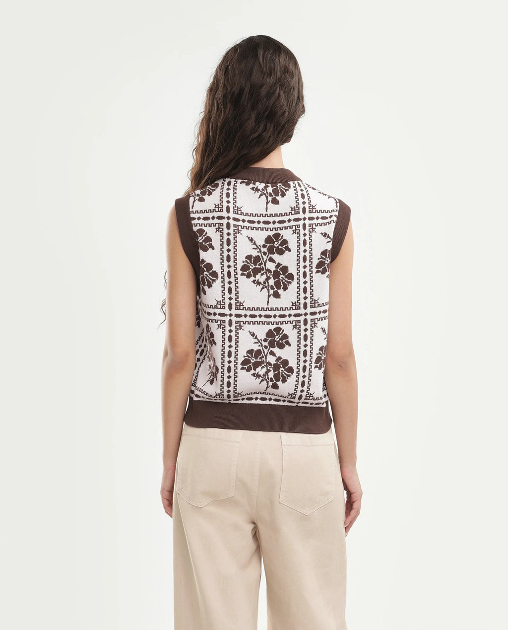 Rareism Women's Lest Off White Cotton Pull-On Regular Fit Floral Print Sweater