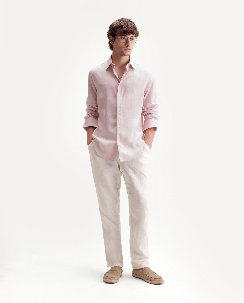 Rare Rabbit Men's Paul Pink Linen Blend Button Regular Fit Floral Print Shirt