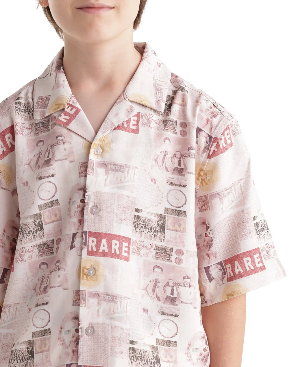 Rare Ones Kids Hage-26 Beige Cotton Blend Fabric Button Closure Digital Print Shirt