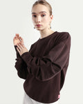 Rareism Women's Ruch Brown Cotton Blend Crew Neck Plain Hip Length Relaxed Fit Sweatshirt