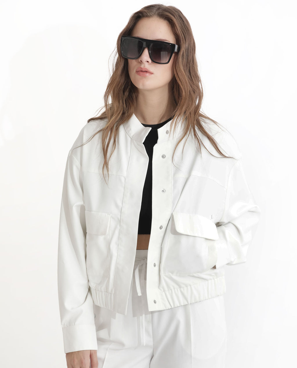Rareism Women's Ruks Off White Polyester High Neck Plain Regular Fit Jacket