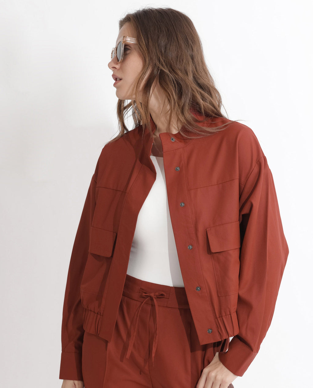 Rareism Women's Ruks Orange Polyester High Neck Plain Regular Fit Jacket