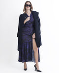 Rareism Women's Rupper Dark Navy Polyester V-Neck Abstract Print Bishop Sleeve Maxi Relaxed Fit Dress