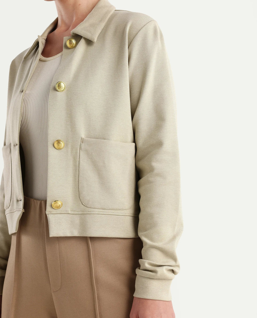 Rareism Women's Sakaryan Beige Cotton Blend Spread Collar Plain Relaxed Fit Shirt