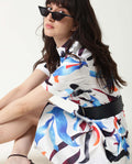 Rareism Women's Saler White Modal Blend Sweetheart Neck Abstract Print Knee Length Regular Fit Dress