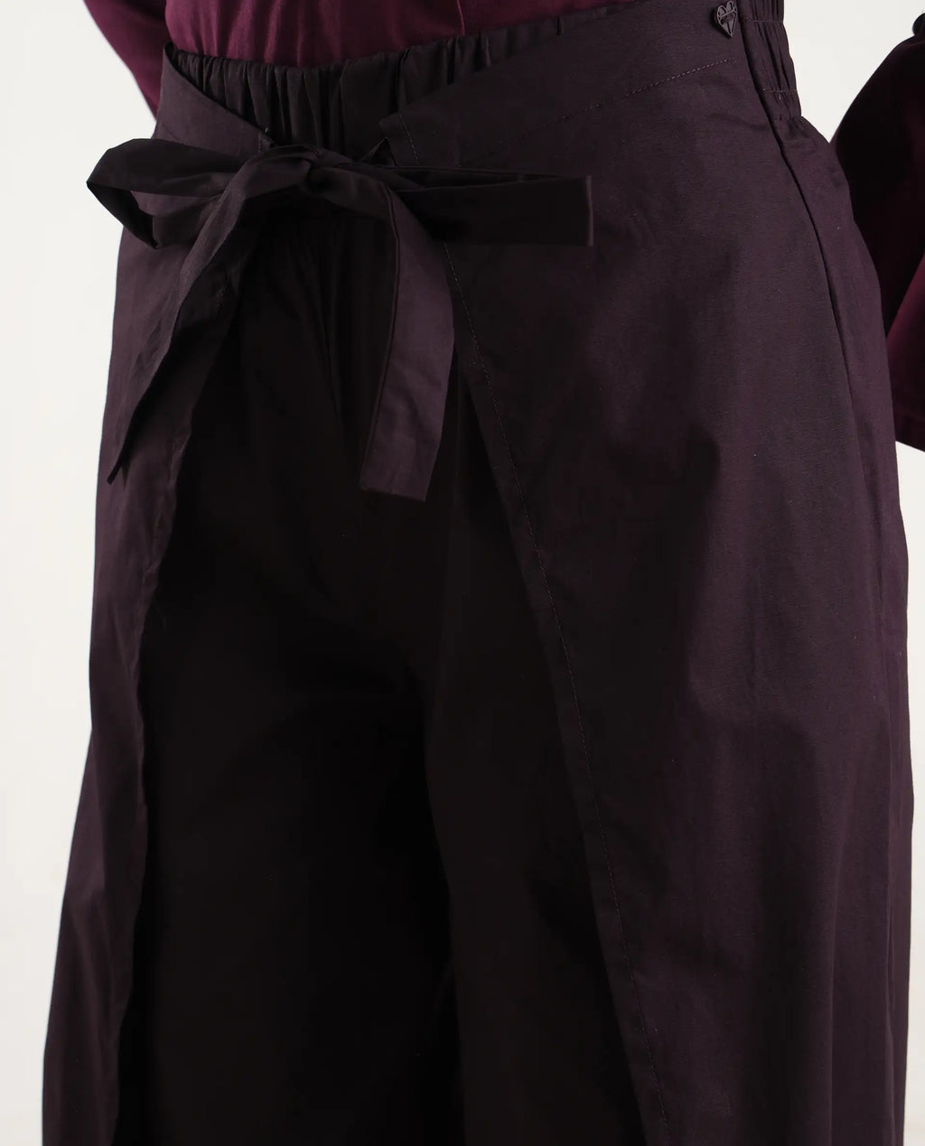 Rareism Women's Sanremo Maroon Cotton Plain Ankle Length Wide Leg Trouser