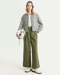 Rareism Women's Sarin Olive Polyester Blend Plain Ankle Length Wide Trouser
