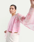 Rareism Women's Savona Multi Polyester Collarless Abstract Print Flared Sleeve Relaxed Fit Shrug