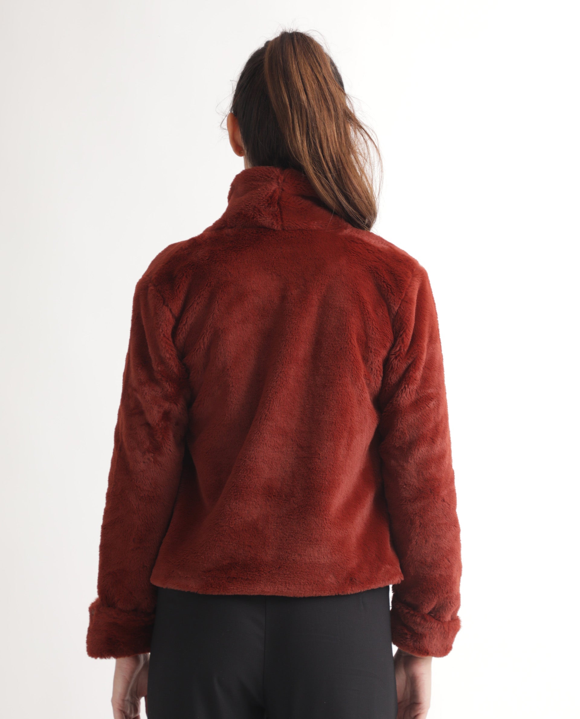 Rareism Women's Schella Rust Polyester High Neck Plain Regular Fit Jacket