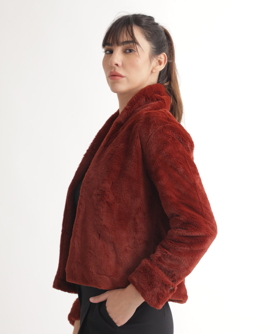 Rareism Women's Schella Rust Polyester High Neck Plain Regular Fit Jacket