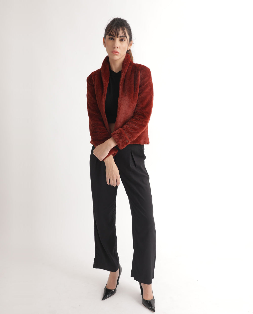 Rareism Women's Schella Rust Polyester High Neck Plain Regular Fit Jacket