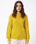 Rareism Women's Schitt Mustard Acrylic High Neck Plain Relaxed Fit Sweater